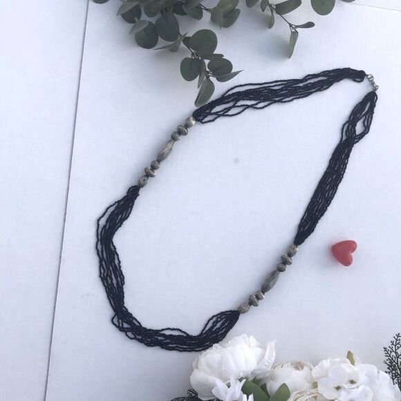 Nordstrom Black Beaded Statement Necklace - Picture 1 of 6